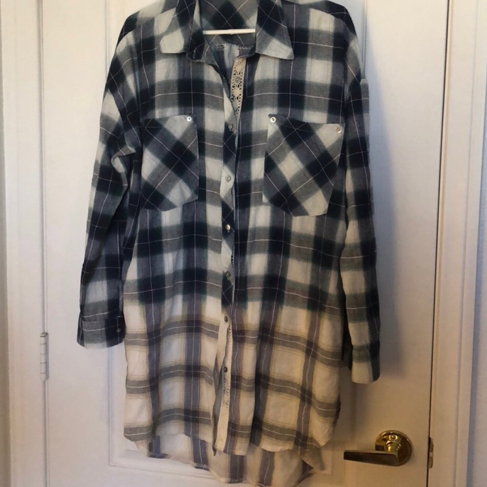 POL Plaid Dip Dyed Button Up - M